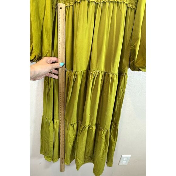 NWOT Bohme Smocked Tiered Chartreuse Lined Ruffle Maxi Dress Women's Small - Picture 9 of 12